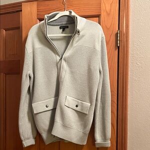 Banana Republic Men's Light Gray Zip Cardigan with Snap Pockets